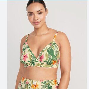 Old Navy Cross Front Floral Poplin Bralette, Size Medium